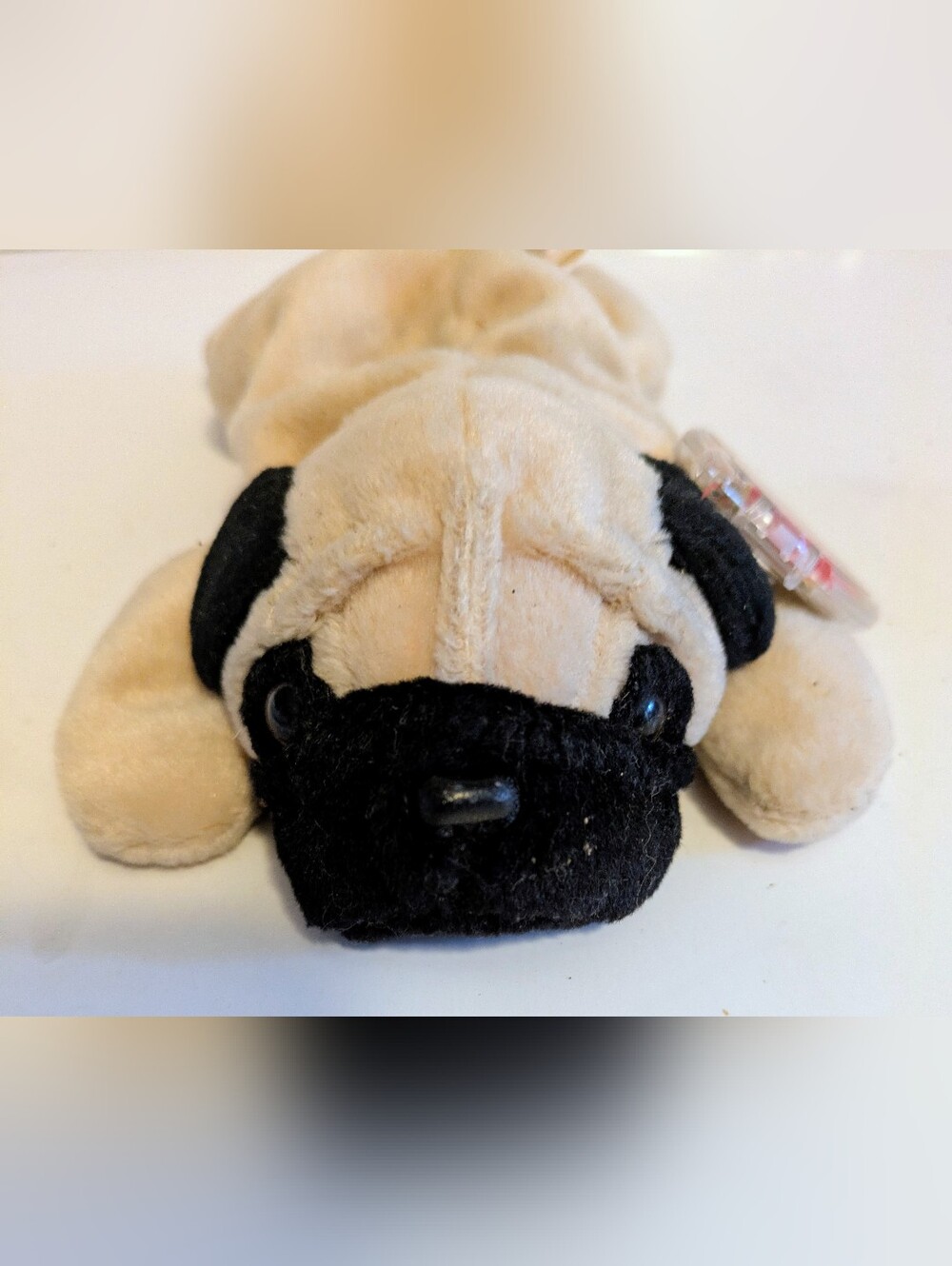 Beanie Baby Pugsly Pug Plush Pug Dog Toy Beige and Black 1996